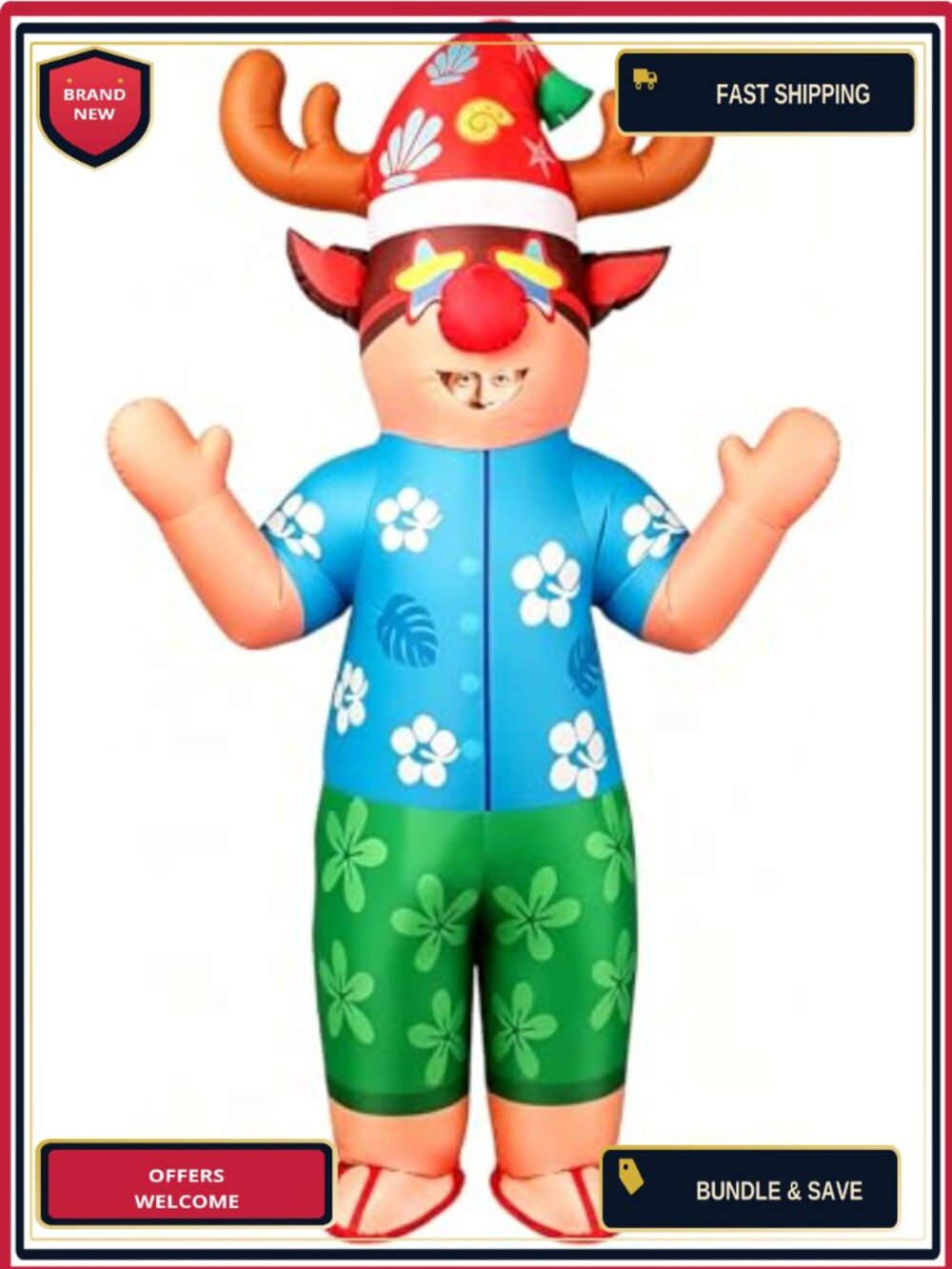 Inflatable Reindeer Costume Adult Hawaiian Christmas Cosplay Polyester